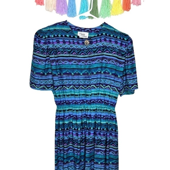 Lady Carol Vintage 80s 90s Pleated Short Sleeve Abstract Funky Shirt Mini Dress - Picture 4 of 16